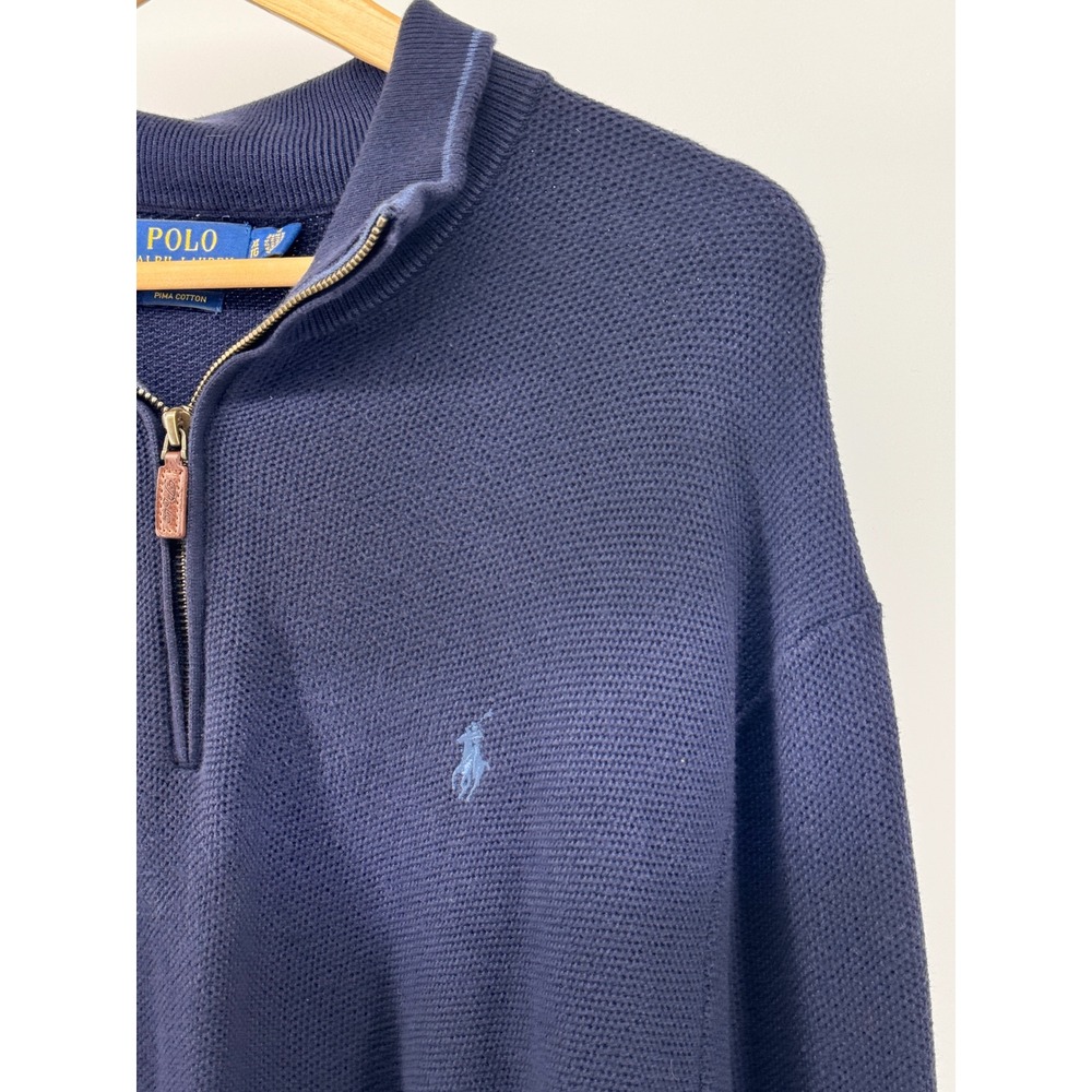 Polo Ralph Lauren Quarter Zip Sweater Mens XL Navy Blue Pima Cotton - Picture 7 of 14